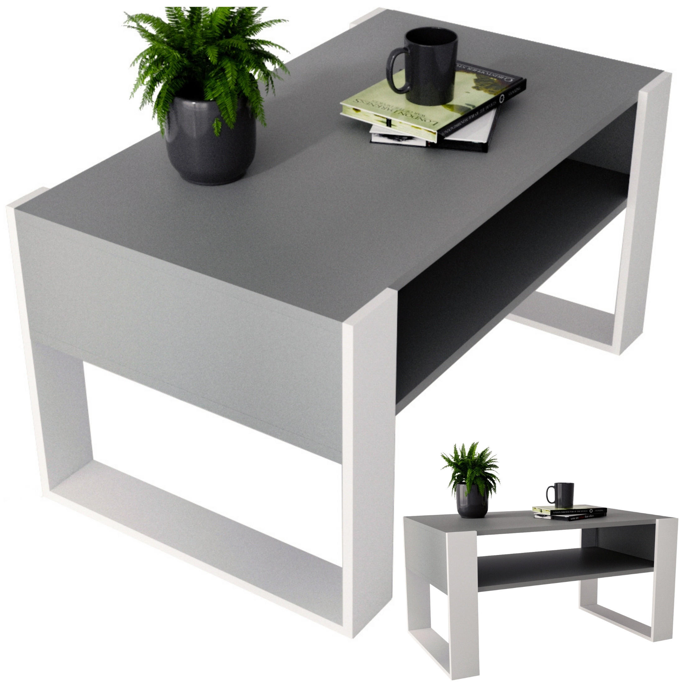 COUCHTISCH Holzwerkstoff rechteckig stabil 45x53,6x92cm 45/53,6/92cm - Dunkelgrau/Weiß, Holzwerkstoff (53.6/92/45cm) - CraftPAK