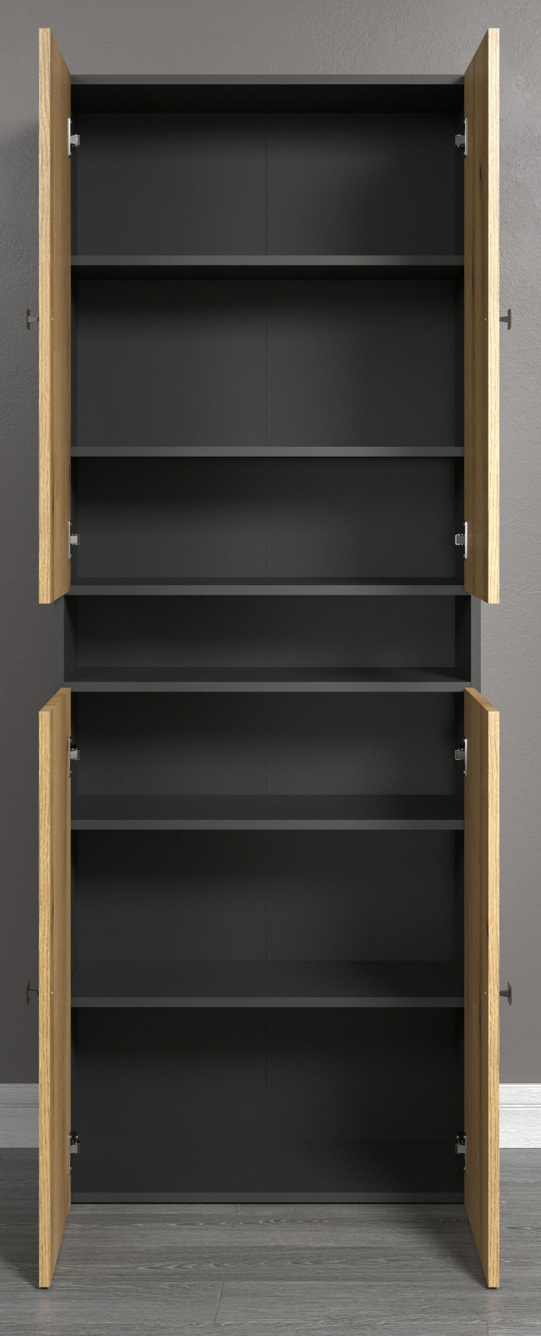 HOCHSCHRANK Evoke Eiche, grau 70 x 186 cm, Badschrank mit viel Stauraum - Eichefarben/Anthrazit, Holzwerkstoff/Metall (70/186/31cm) - Top.Furn