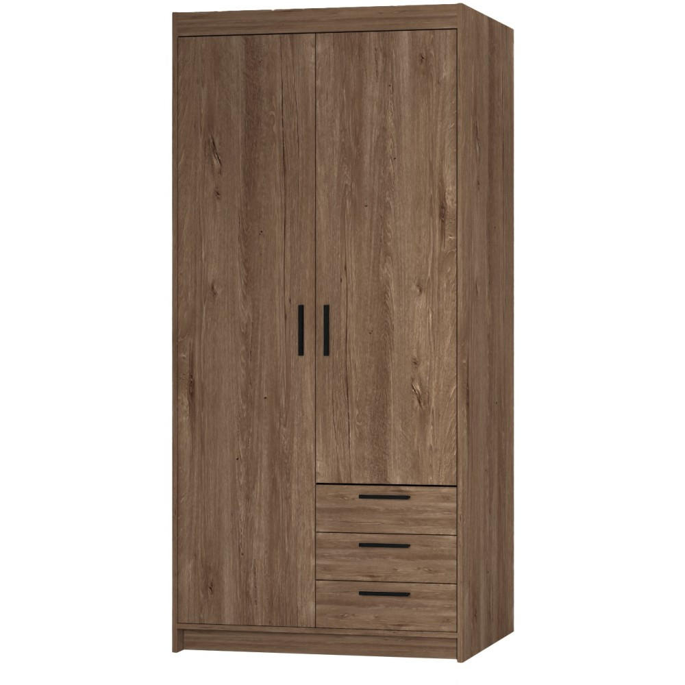 DREHTÜRENSCHRANK Elena mit 2 Türen und 3 Schubladen, mit Spiegel Eiche Lefkas - Eichefarben, Holzwerkstoff (90/190/53cm) - Beautysofa
