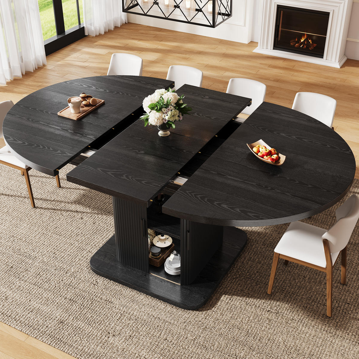 ESSTISCH ausziehbar 110-149,8/110/75 cm mit Stauraum DE-39639 Schwarz - Schwarz, Holzwerkstoff (110/110/75cm) - ComfortXL