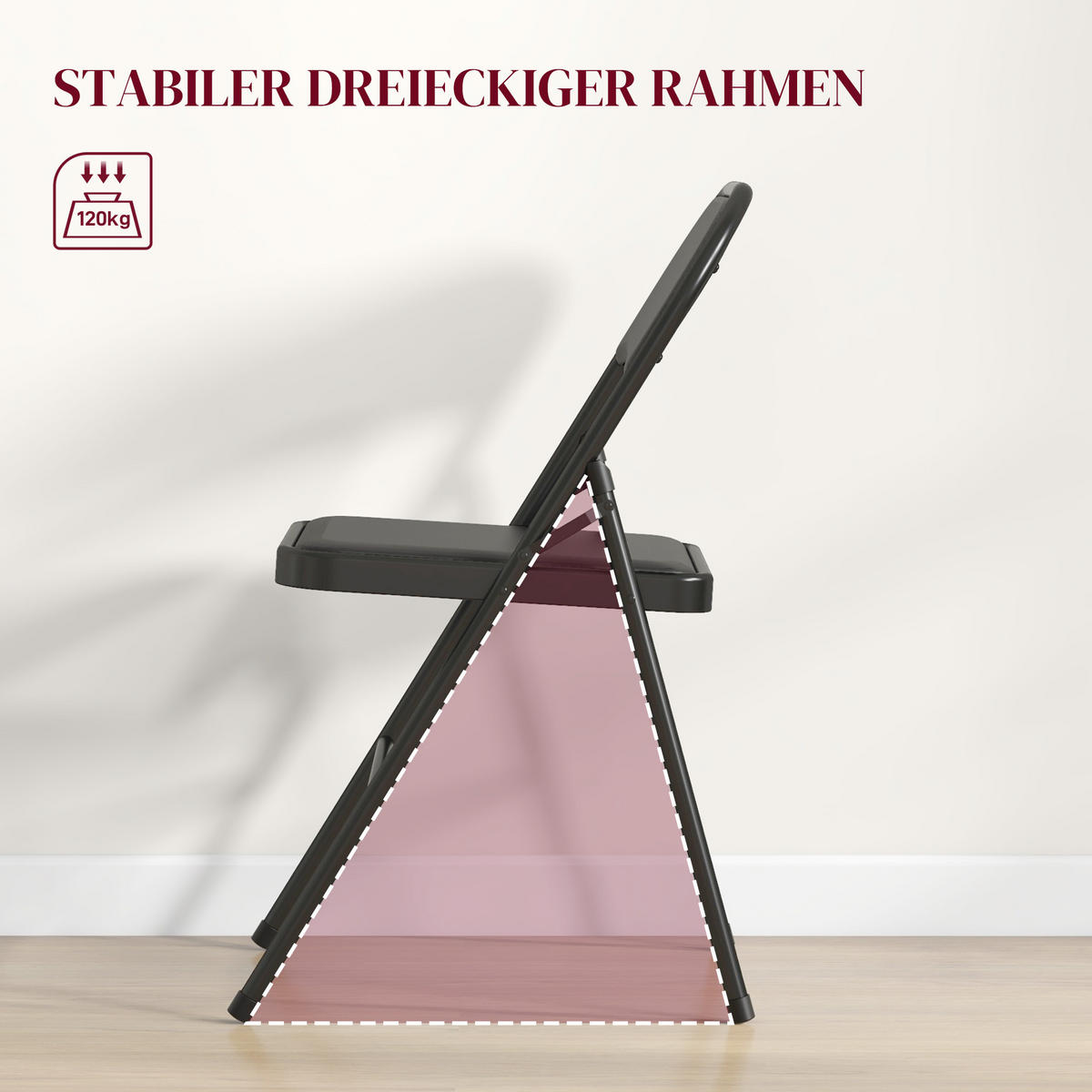 4ER-SET Klappstühle Tragbare Bürostuhl mit Kissen Stahlbeine Kunstleder, Schwarz - Schwarz, Kunststoff/Metall (46/78/45cm) - HOMCOM
