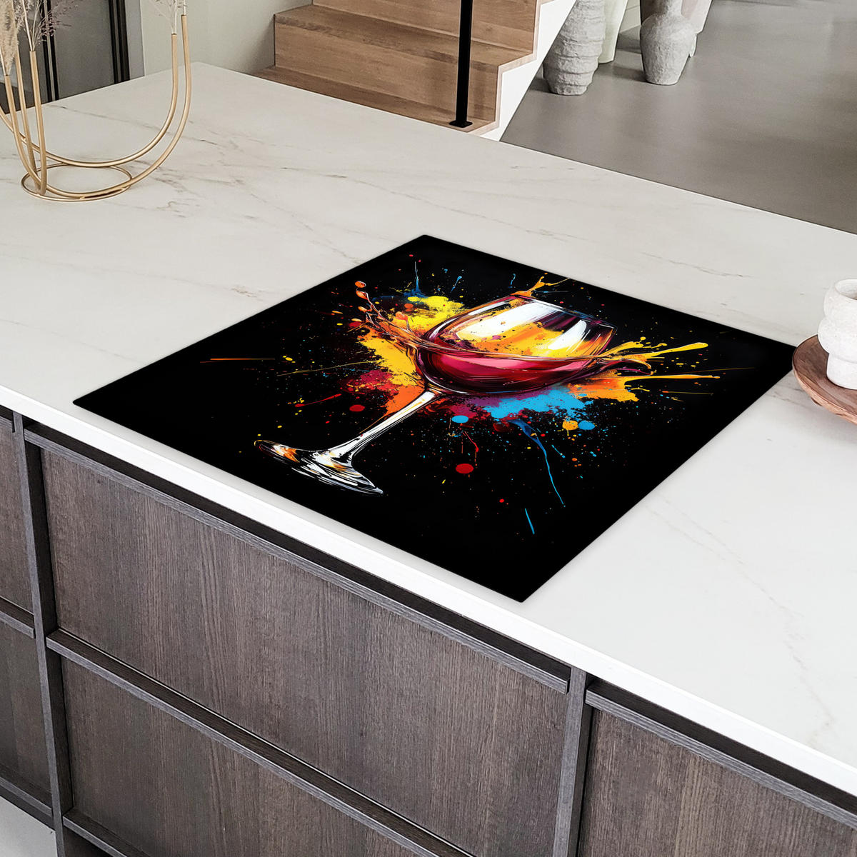 HERDABDECKPLATTE Wein - Glas - Graffiti - Getränk - Rot - Farbe 78x78 cm - Weinrot, Kunststoff (78/78/0.2cm) - MuchoWow