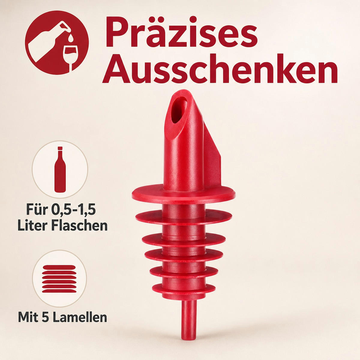AUSGIESSER BILLY, Kunststoff, für 0,5-1,5L Flaschen - Rot, Kunststoff (3.5/7.5/3.5cm) - ich-zapfe