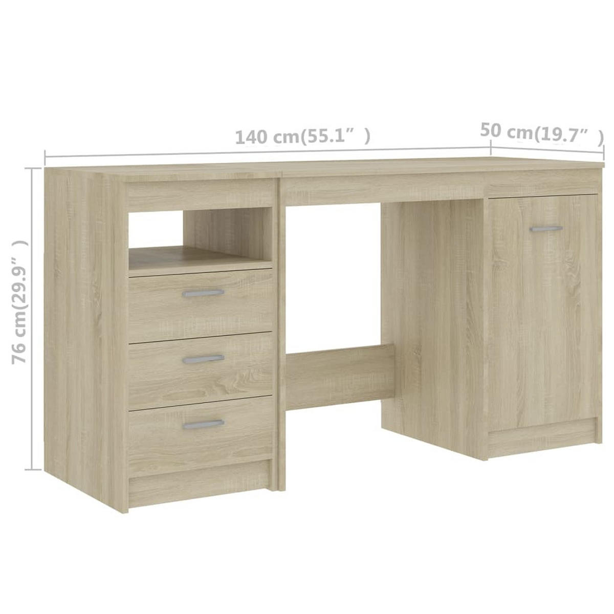 SCHREIBTISCH mit 3 Schubladen, 1 Schrank 140/50/76 cm aus Holzwerkstoff Sonoma-Eiche Dekor - Sonoma Eiche, Holz (50/140/76cm) - vidaXL