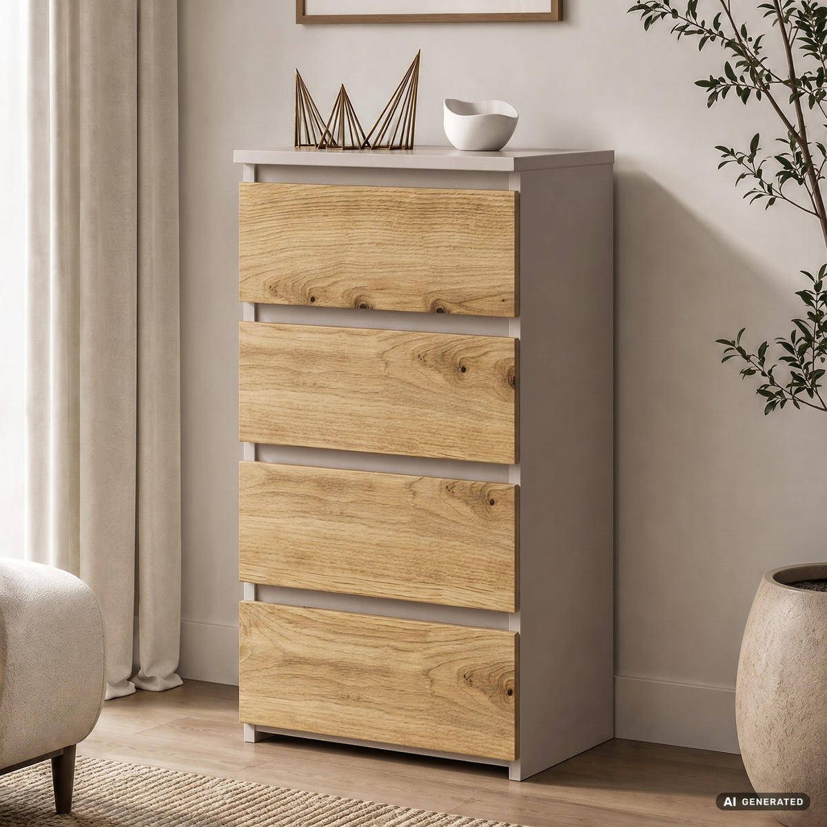 KOMMODE CL4 Kaschmir 40 cm 4 Schubladen Front Artisan-Eiche B40xH74xT35 cm - Beige/Braun, Holzwerkstoff (40/74/35cm) - Akord