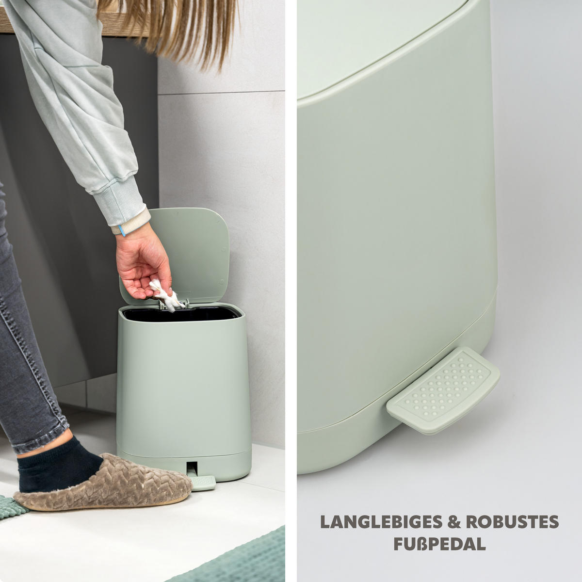 KOSMETIKEIMER VALONA, Kunststoff, salbei - Salbeigrün, Kunststoff (24/26/21cm) - eluno