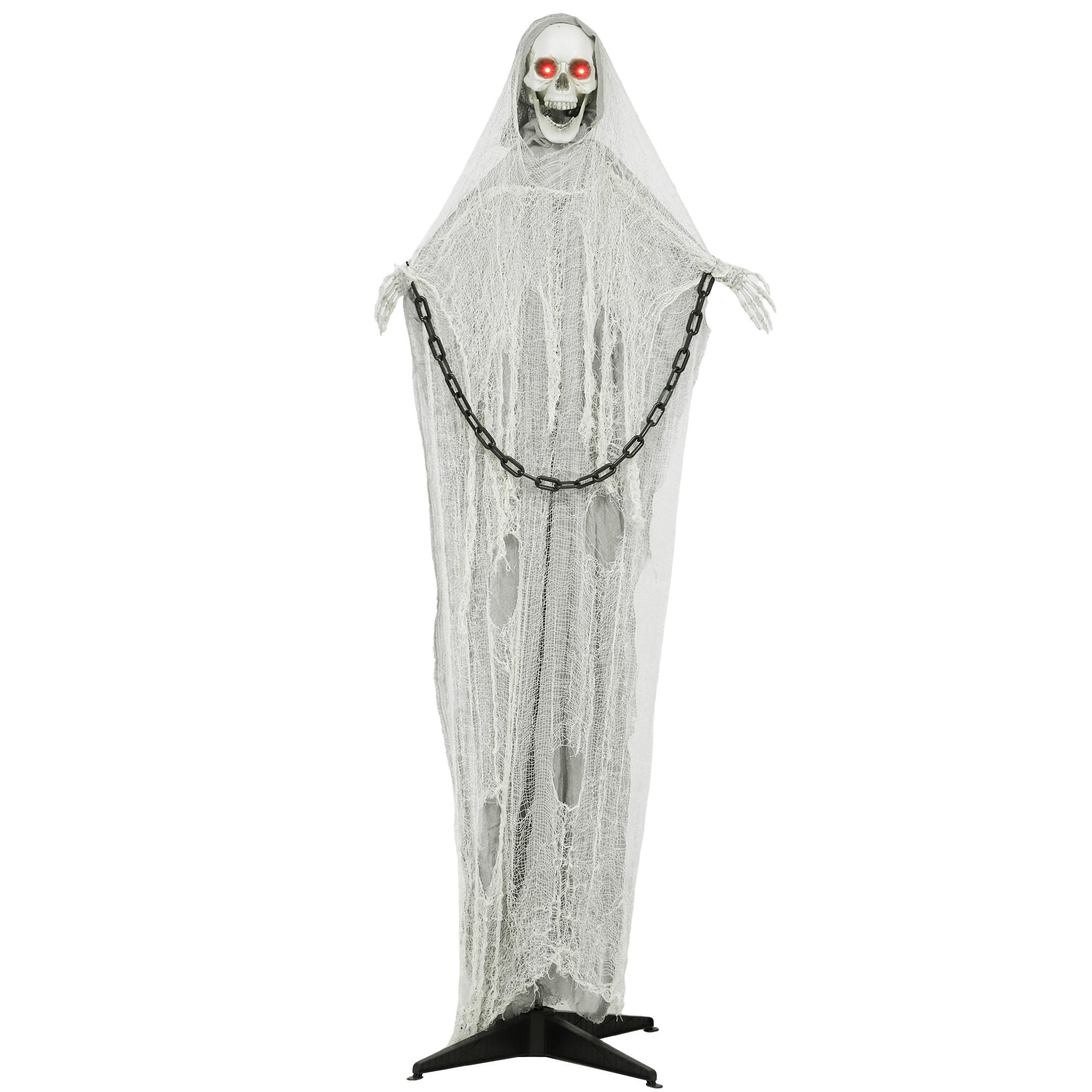 HALLOWEEN-DEKORATION Sensenmann 183 cm mit LED-Lichter, Soundfunktion - Grau, Textil (16/183/70cm) - Outsunny