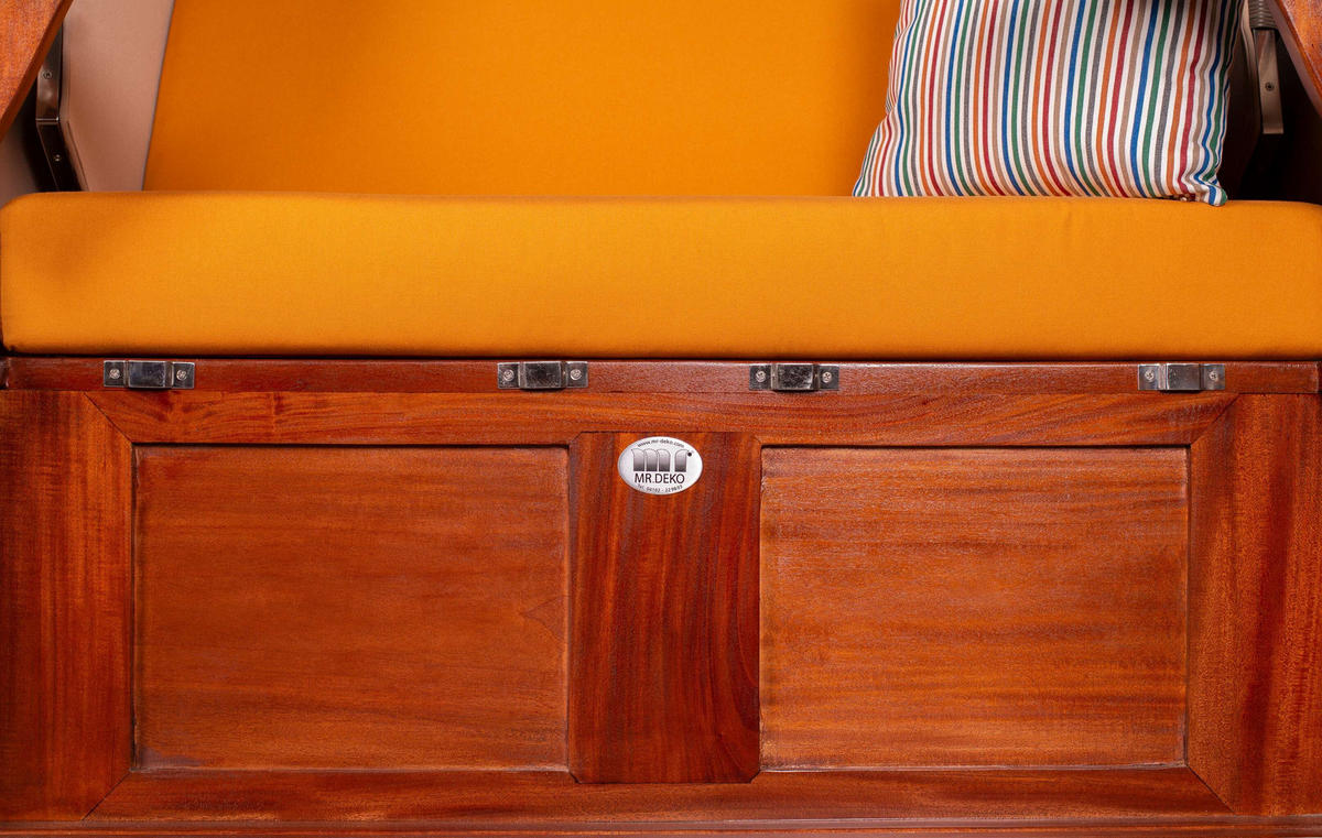 STRANDKORB Seeblick 2 Sitzer Mahagoni - Gelb/Braun, Metall (125/170/80cm) - Mr. Deko