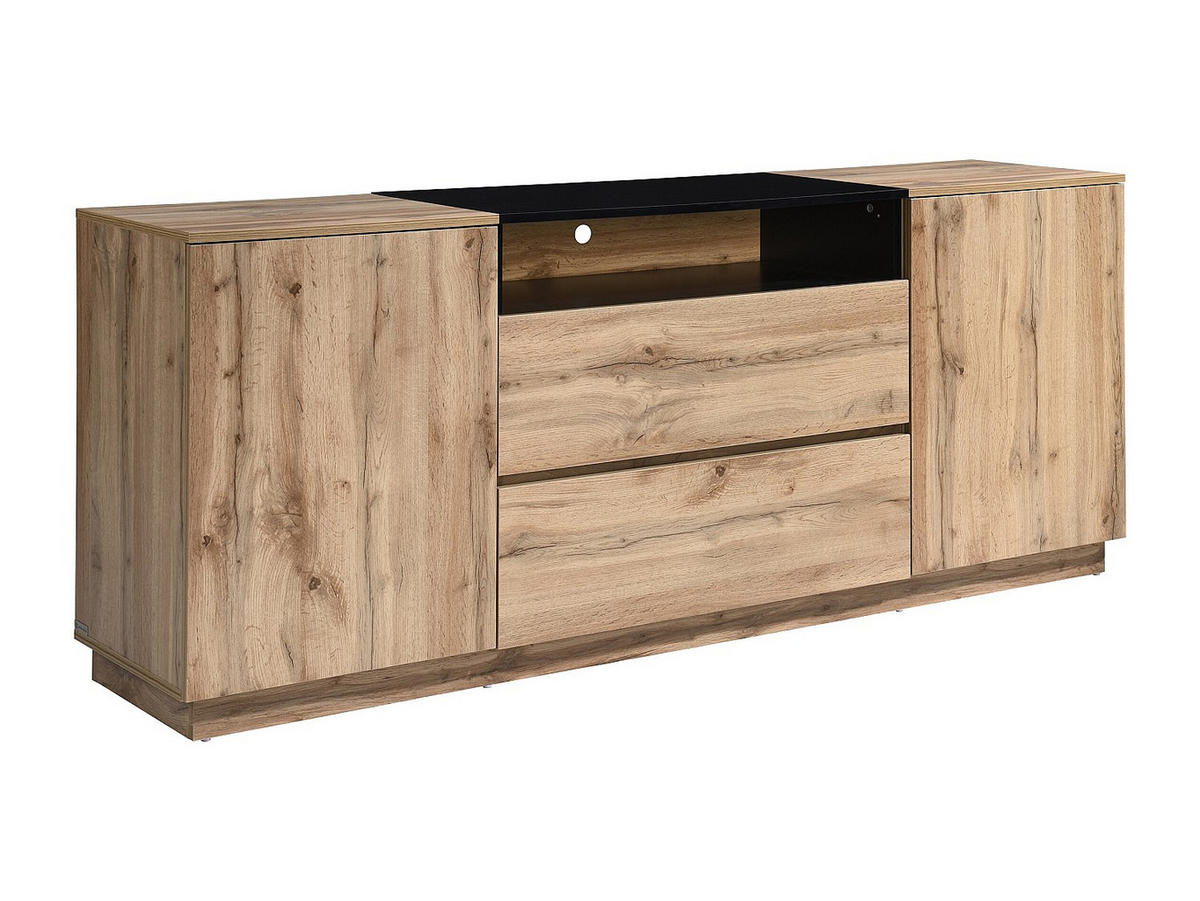 SIDEBOARD mit 2 Türen, 2 Schubladen & 1 Ablagefach - Holzfarben & Schwarz - CEMILINA - Hellbraun, Holz (180/75/40cm) - Vente-Unique