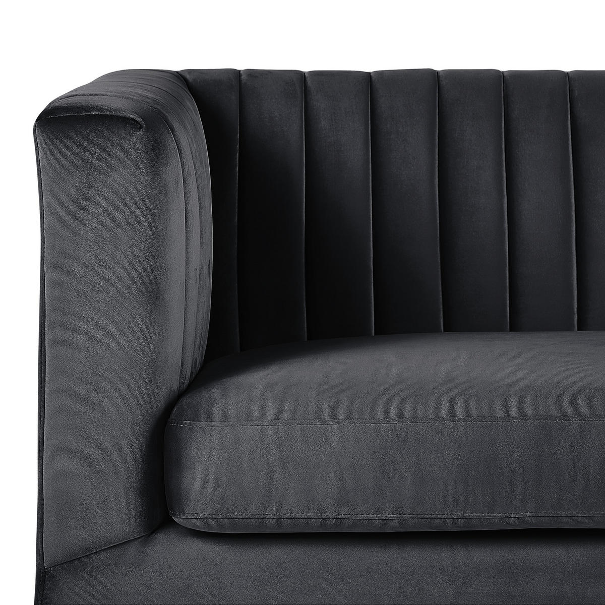 3-SITZER-SOFA Samtstoff Schwarz Arvika - Schwarz, Textil (204/75/78cm) - Beliani