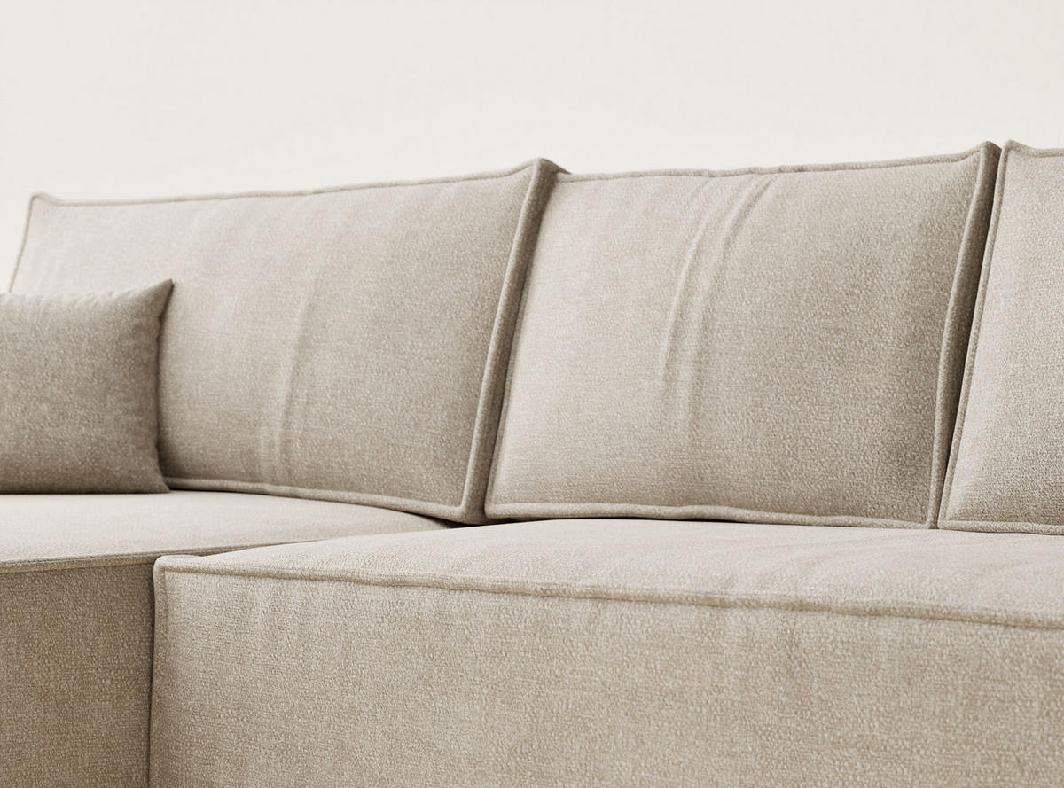 ECKSOFA Maze Beige Chenille-Stoff - Links Seite - Beige/Schwarz, Holz/Holzwerkstoff (185/294cm) - Maison de Reve