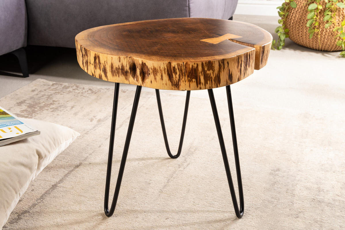 BEISTELLTISCH GOA Akazie Natur 40cm - Schwarz/Braun, Holz/Metall (40/40/40cm) - riess-ambiente