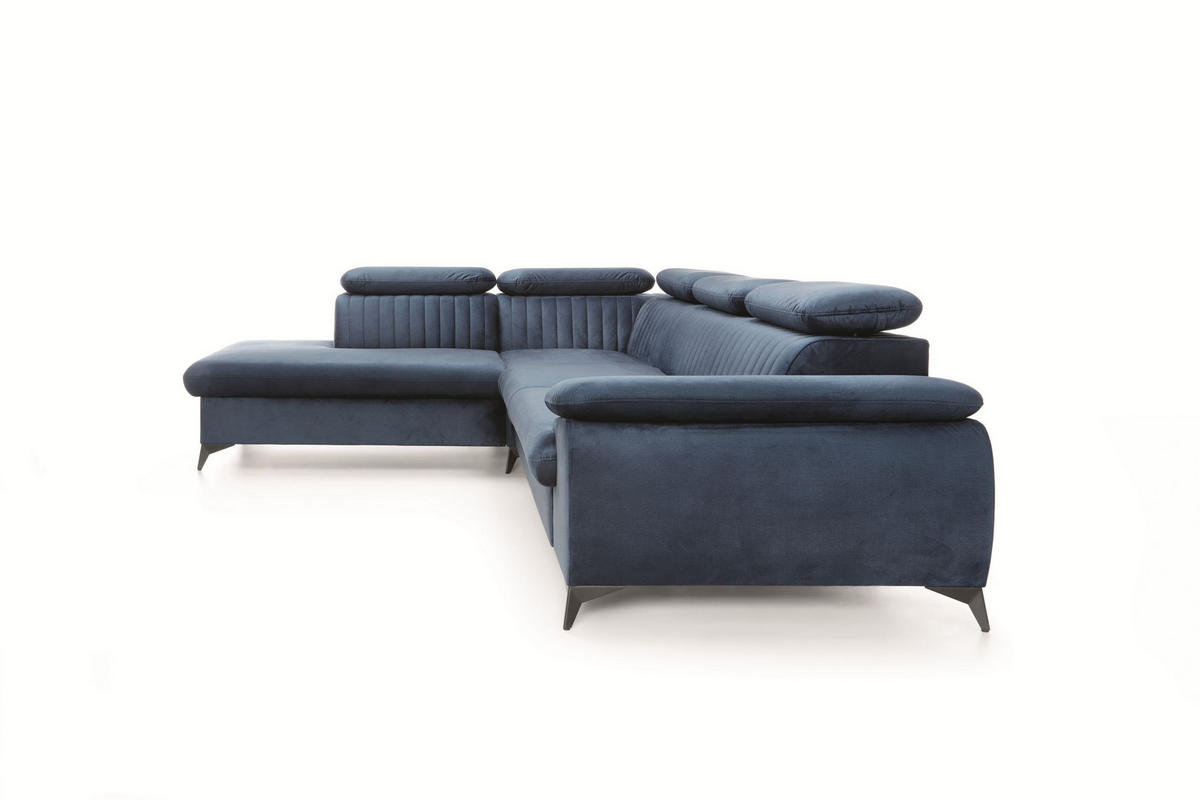 ECKSOFA FIORE Blau Velours-Stoff mit Schlaffunktion - Blau, Holz (280/193cm) - MASSENO
