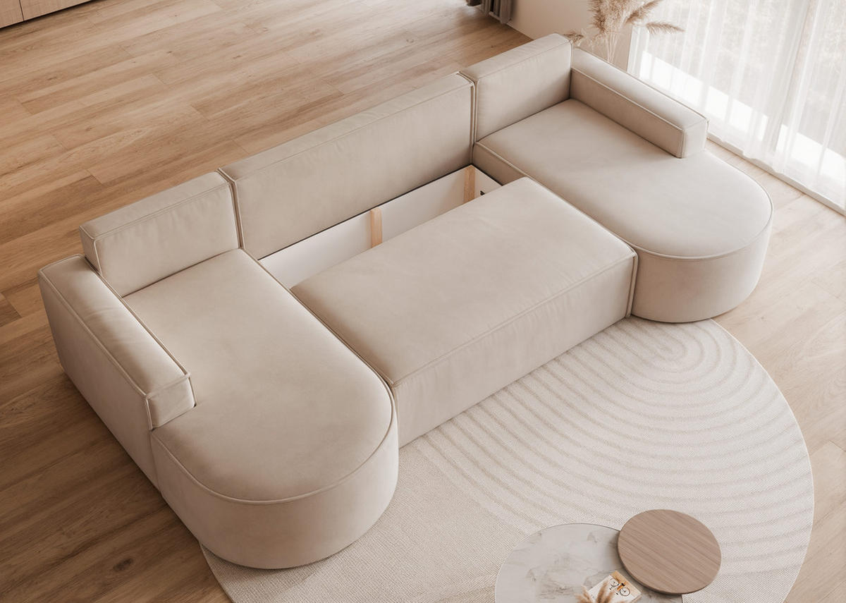 WOHNLANDSCHAFT SOFIA mit Schlaffunktion und Bettkasten Beige - Beige, Holzwerkstoff/Kunststoff (316/88/157cm) - Idohome