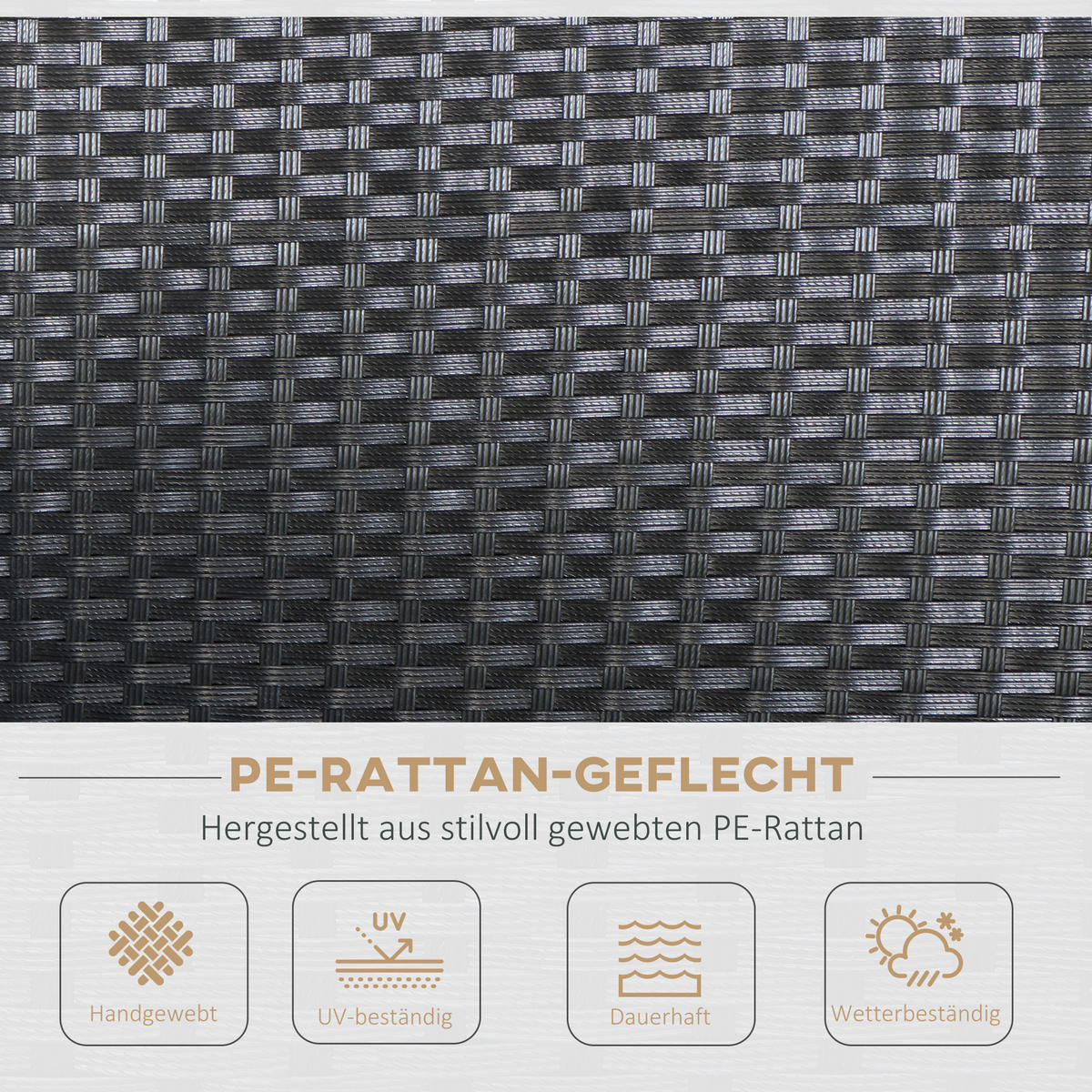 POLYRATTAN Sitzgarnitur 4 tlg. Sitzgruppe Metall Luxus Schwarz - Schwarz, Kunststoff - Outsunny