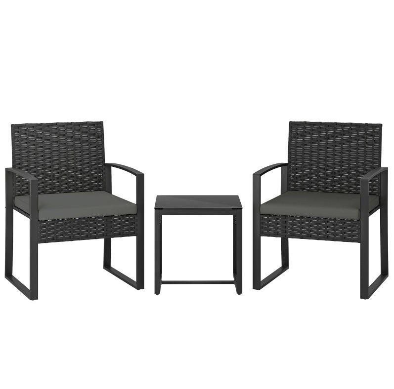 BALKONOVÝ set 55/58/76 cm tmavě šedý z oceli a umělého ratanu se stolkem - tmavě šedá, kov - OKWISH