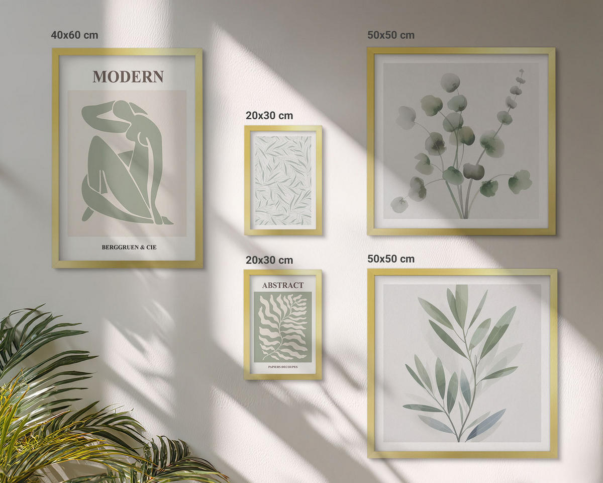 BILDER SET 5er Set - 50x50 cm & 20x30 cm & 40x60 cm Goldrahmen - Matisse entwirft Boho-Pflanzen - Goldfarben, Kunststoff (40/60cm) - TULUP