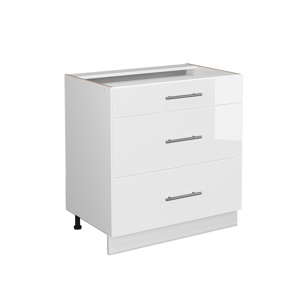 KÜCHENUNTERSCHRANK Fame-Line Weiß Hochglanz 80 cm mit 3 Schubladen ohne AP - Weiß Hochglanz/Weiß, Holzwerkstoff (80/82/51.6cm) - Vicco
