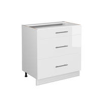 KÜCHENUNTERSCHRANK Fame-Line Weiß Hochglanz 80 cm mit 3 Schubladen ohne AP - Weiß Hochglanz/Weiß, Holzwerkstoff (80/82/51.6cm) - Vicco