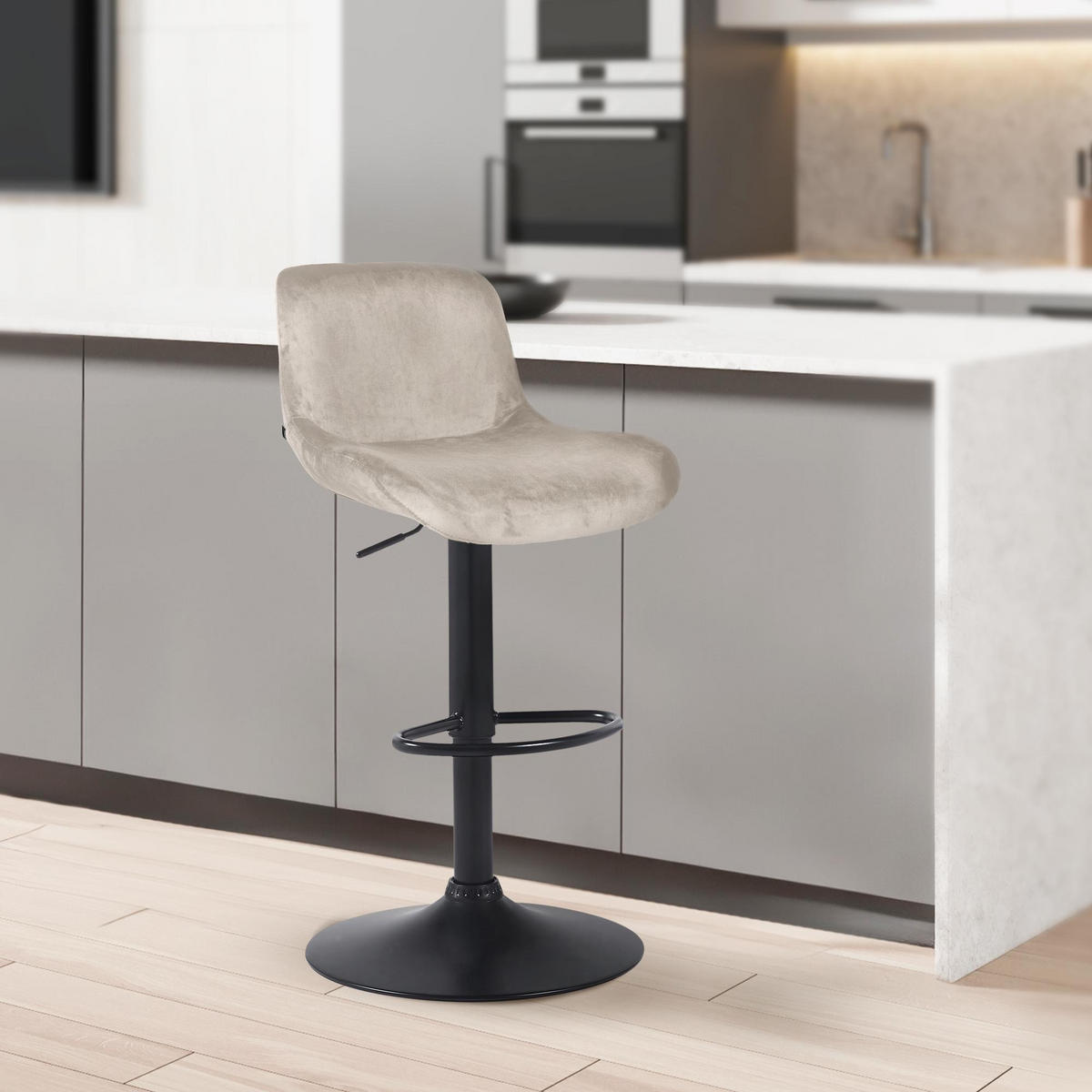 BARHOCKER Samt creme - Creme/Schwarz, Textil/Metall (50/85/50cm) - CLP