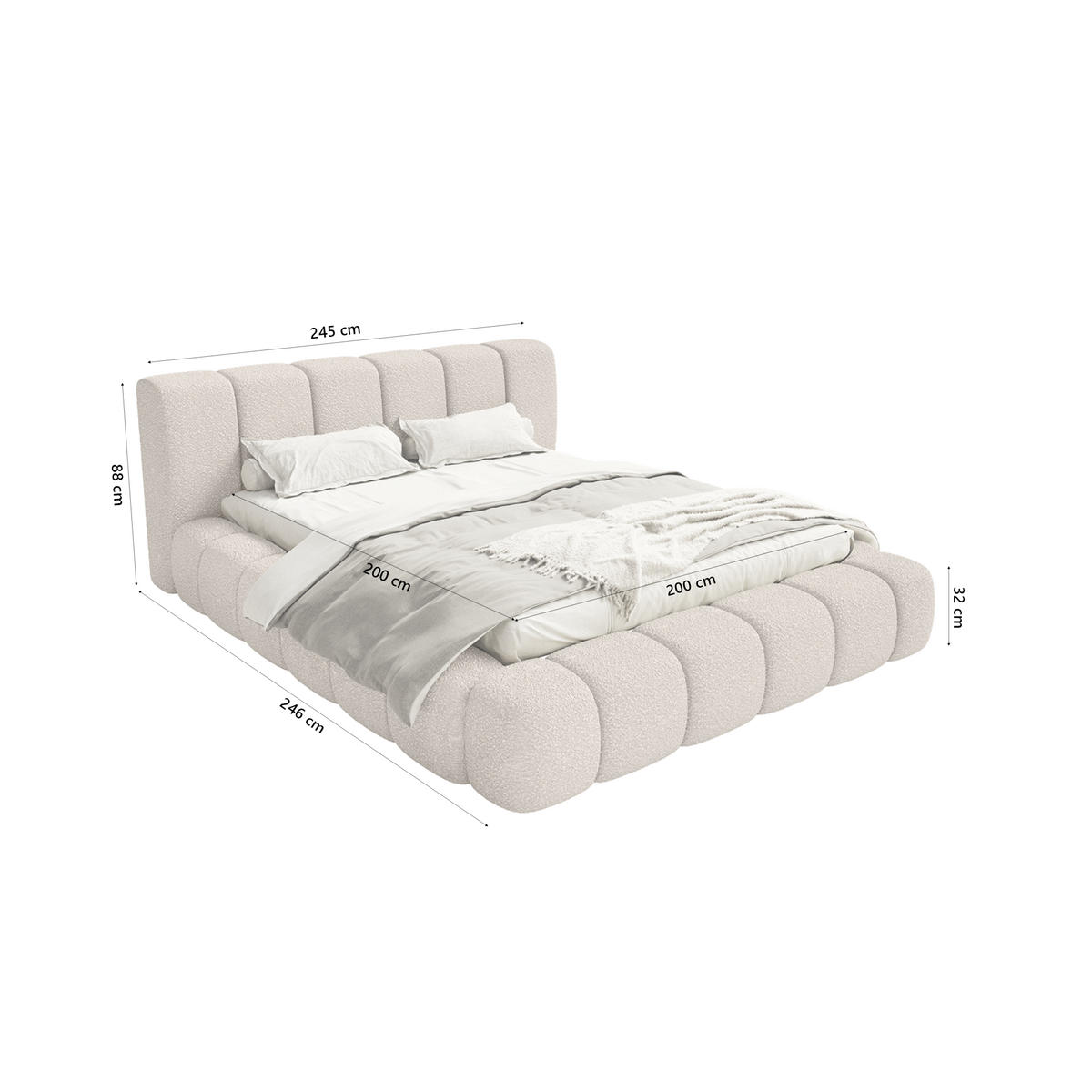 POLSTERBETT Goa 200x200 cm, Creme - Creme, Textil (200/200cm) - Fedve