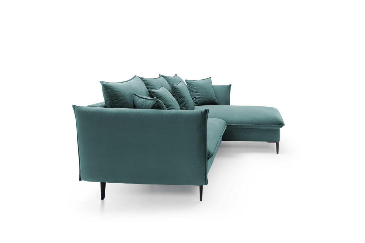 ECKSOFA Rossa Türkis, mit Schlaffunktion und Kissen Rechts - Türkis, Holzwerkstoff (258/167cm) - Bettso