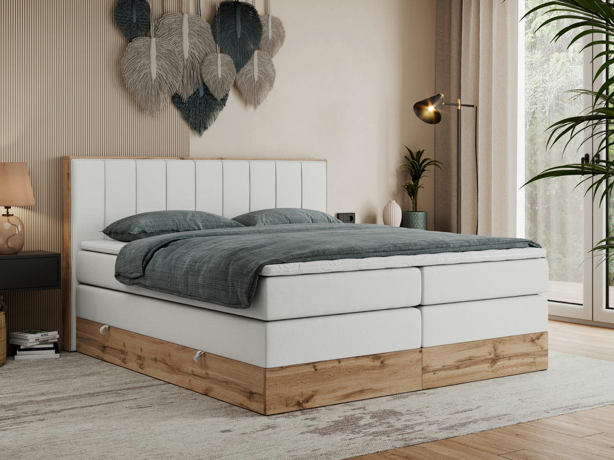 BOXSPRINGBETT BELLISSIMO KING 160/200 Weiß Kunstleder - H3 - Weiß, Holz/Textil (160/200cm) - MKS