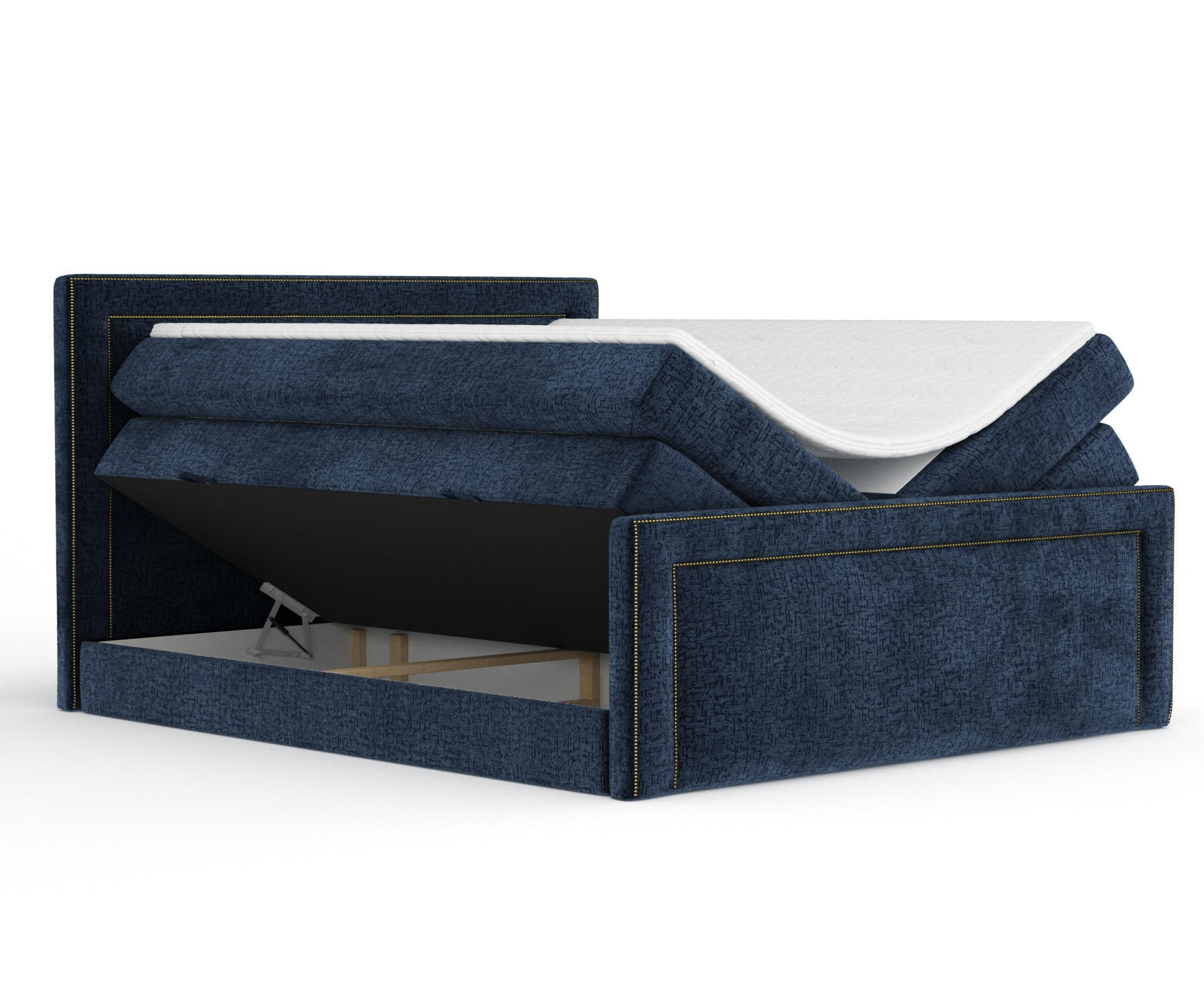 Thumbnail - Maison de Reve Boxspringbett, Dunkelblau, Textil, Buche, Kiefer, H3 + H4, 7-Zonen, Höhe ca. 40 cm, 140x200 cm, Handmade ...