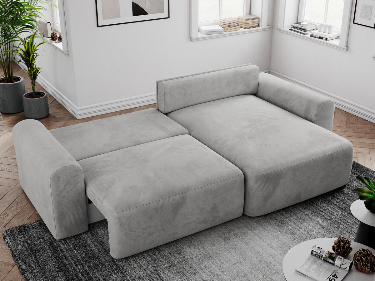 ECKSOFA NELSON Hellgrau Velvet - Hellgrau/Schwarz, Kunststoff/Textil (274/152cm) - MKS