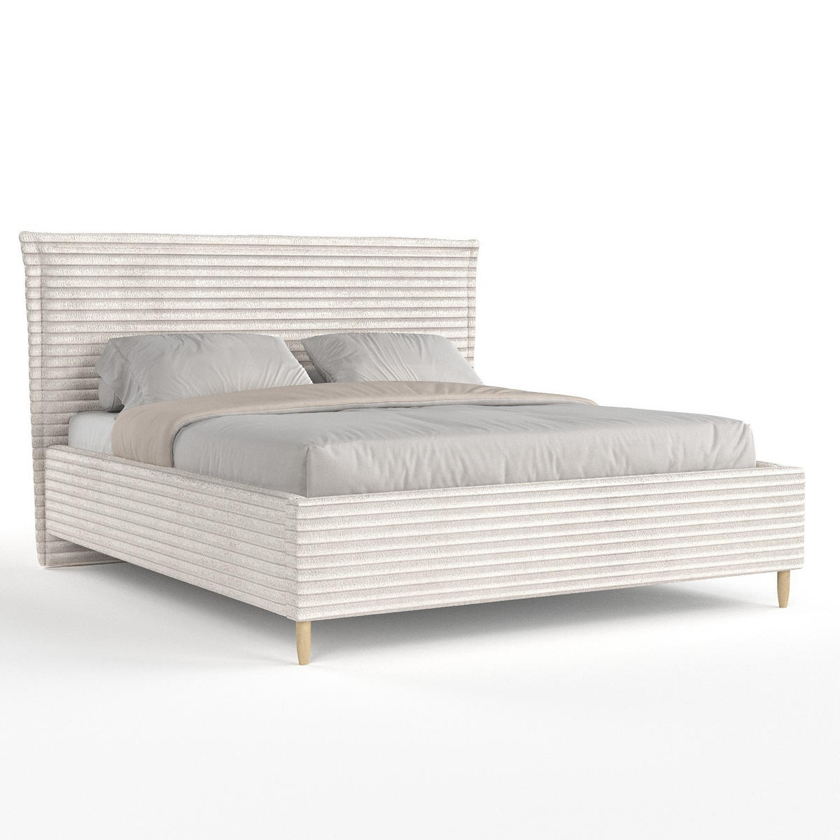 POLSTERBETT Cape Cod Creme 140/200 cm im Samtstoff - Creme/Naturfarben, Holz/Holzwerkstoff (140/200cm) - Maison de Reve
