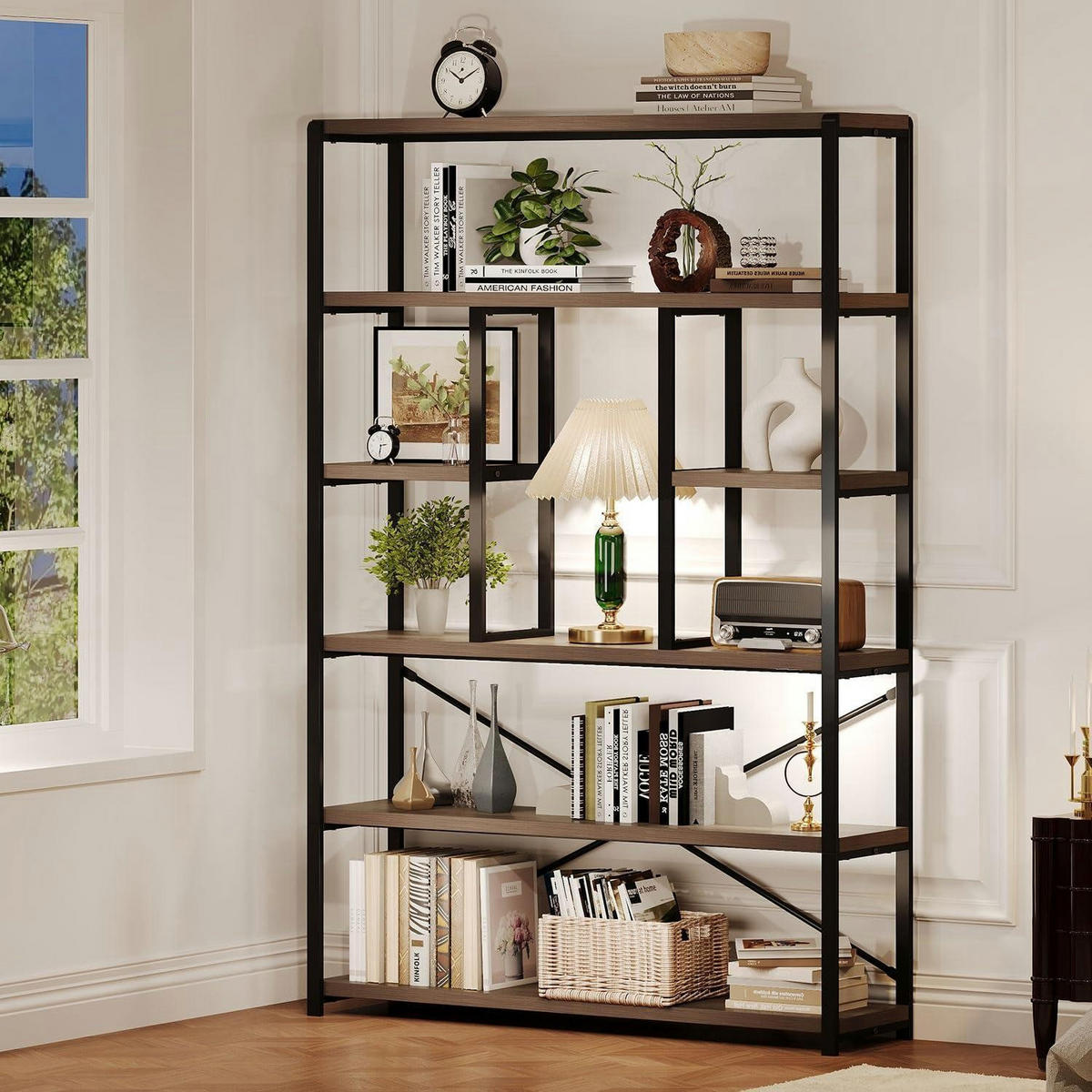 BÜCHERREGAL 180 cm Helles Holz Metall - Braun, Metall (120/178/30cm)