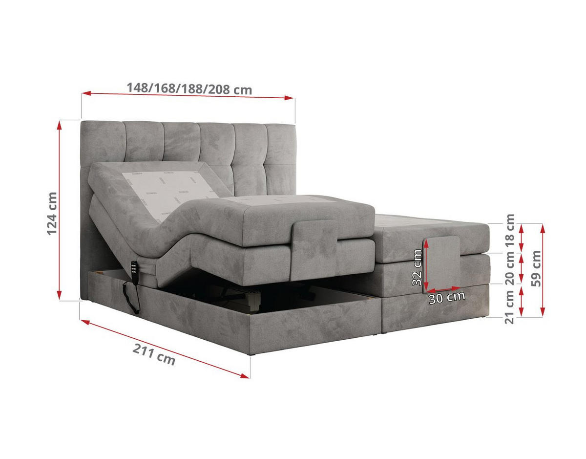 BOXBETT VITTORIA 140/200 - Hellgrau Velvet - H3 - Hellgrau, Holz/Textil (140/200cm) - MKS