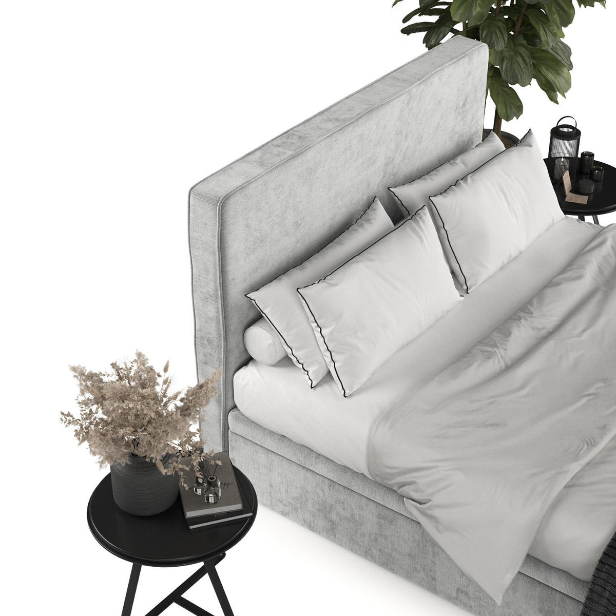 POLSTERBETT Hush mit Stauraum 200/200 cm Hellgrau im Lotta Stoff - Hellgrau/Schwarz, Holz/Holzwerkstoff (200/200cm) - AltaBeds