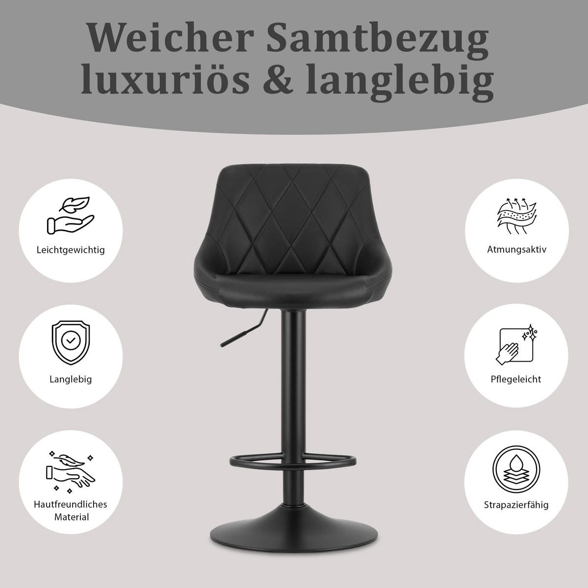BARHOCKER, drehbar, HÖHENVERSTELLBAR, in Schwarz, Modernes Design - Schwarz, Textil (36/107/38cm) - Best For Home