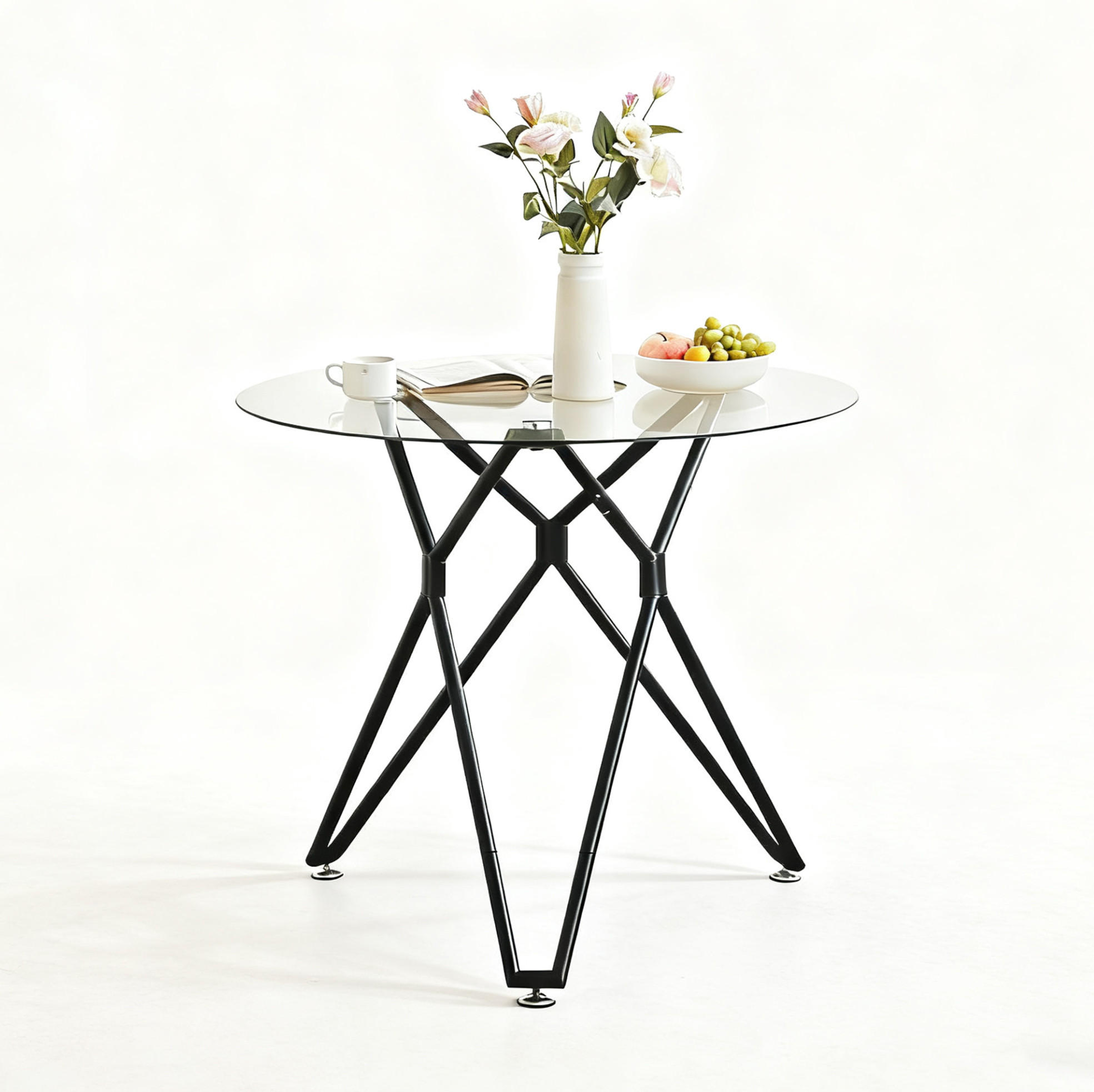 ESSTISCH rund 90 cm Glas Metall Schwarz - Schwarz, Metall (90/90/78cm) - Meubliv