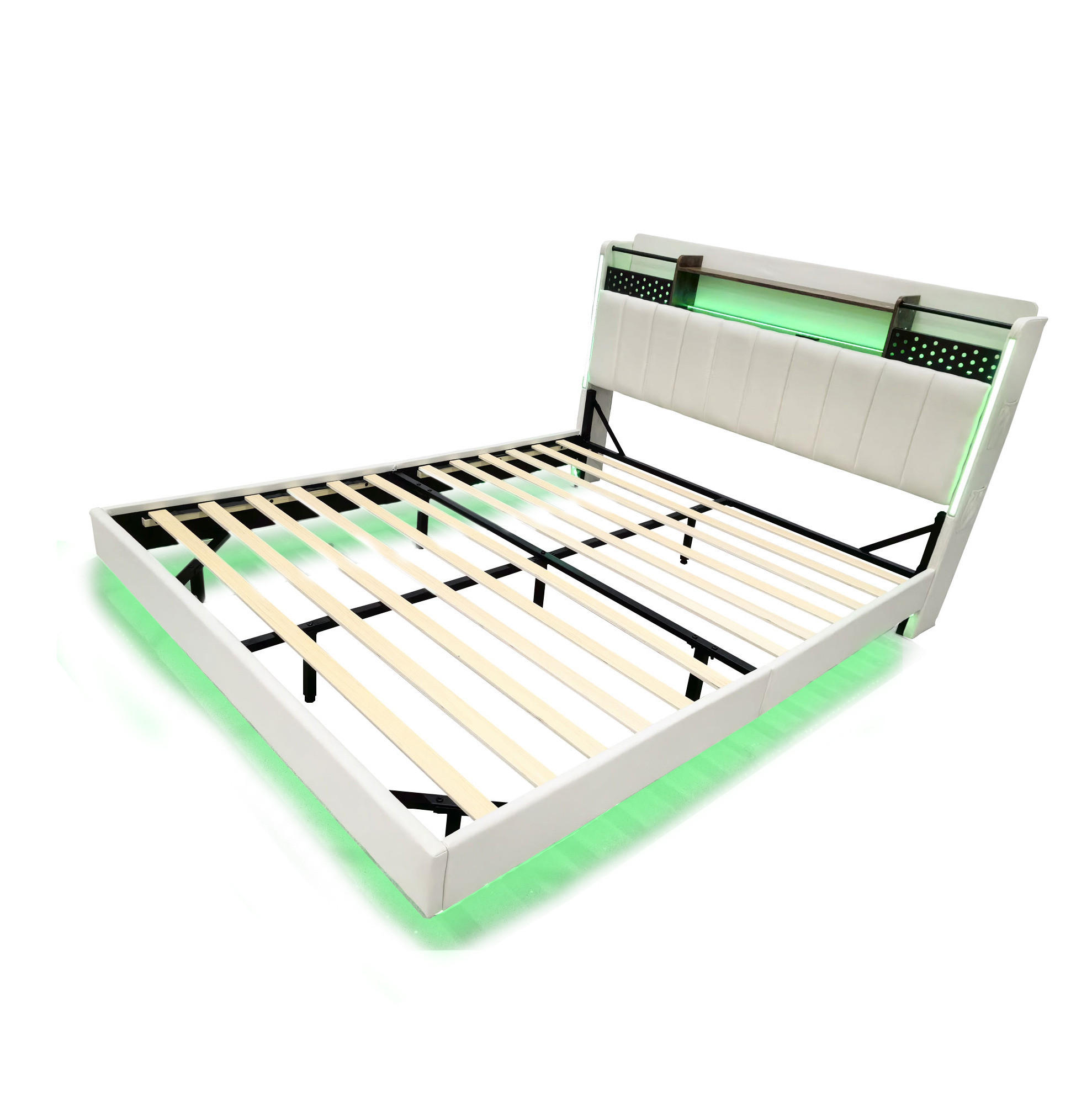 Redom ČALOUNĚNÁ postel 160/200 cm s LED osvětlením, USB portem a úložným čelem, Béžová