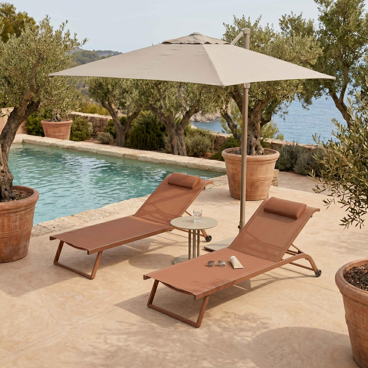 SONNENLIEGE 2-tlg., Terrakotta - Terracotta, Metall (182/69/70cm) - Oviala