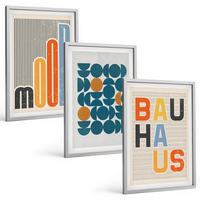BILDER SET 3er Set - 40x60 cm Silberner Rahmen - Geometrische Muster im Bauhaus-Stil - Silberfarben, Kunststoff (40/60cm) - TULUP