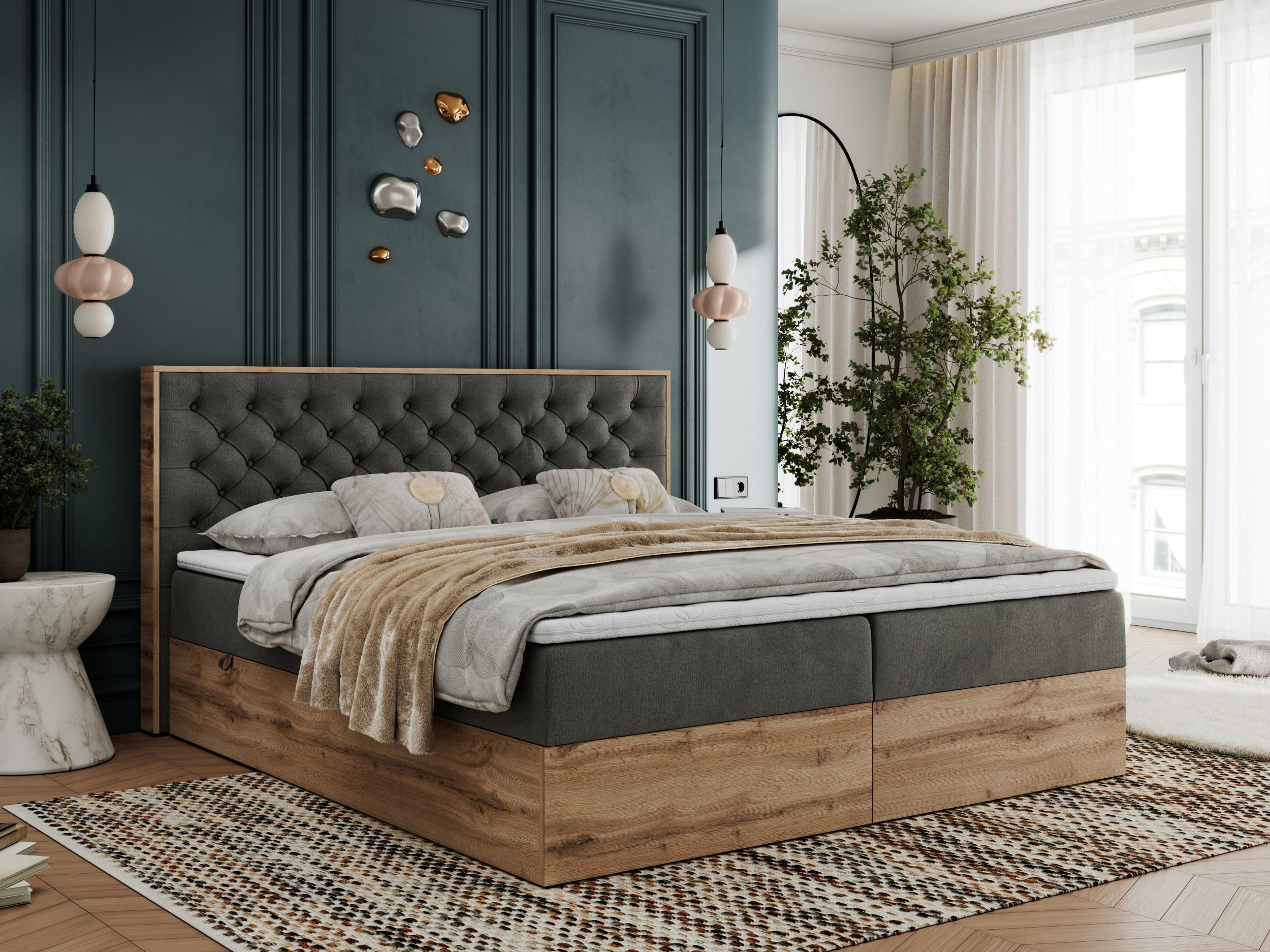 BOXBETT ALBERO 3 - 160/200 Dunkelgrau Velvet - H3 - Dunkelgrau, Holz/Textil (160/200cm) - MKS