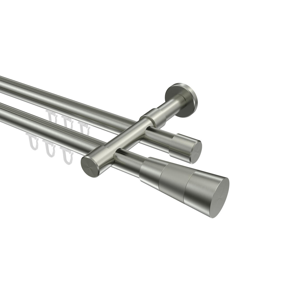 INNENLAUF-GARDINENSTANGEN-SET Prestige Tanara 400 cm (geteilt in 2 x 200 cm), 2-läufig, 20 mm Ø Edelstahl-Optik - Edelstahlfarben/Silberfarben, Metall (400cm) - INTERDECO