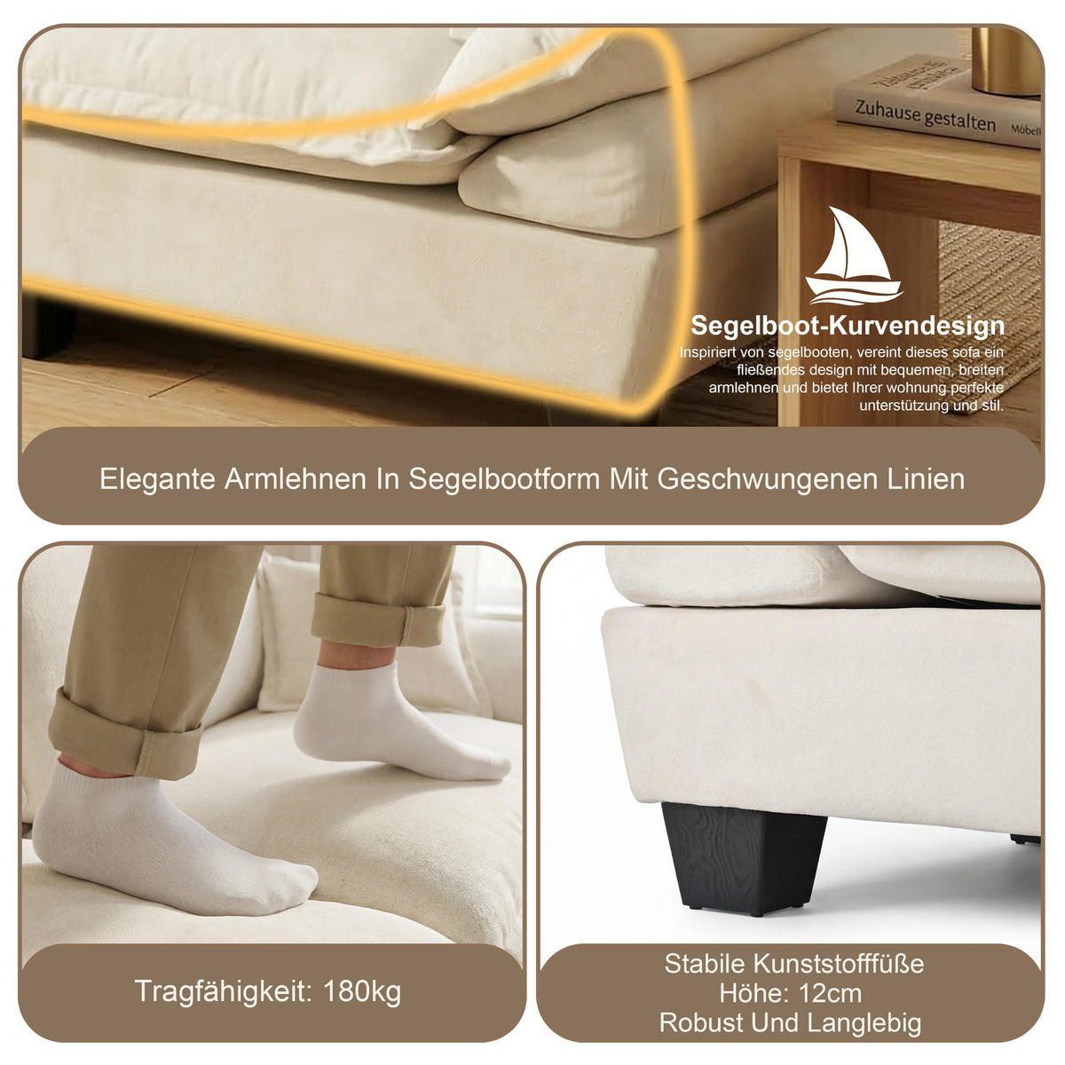 ECKSOFA 263/151/90 cm beige aus Chenille mit Ottomane - Beige, Textil (151/263cm) - OKWISH