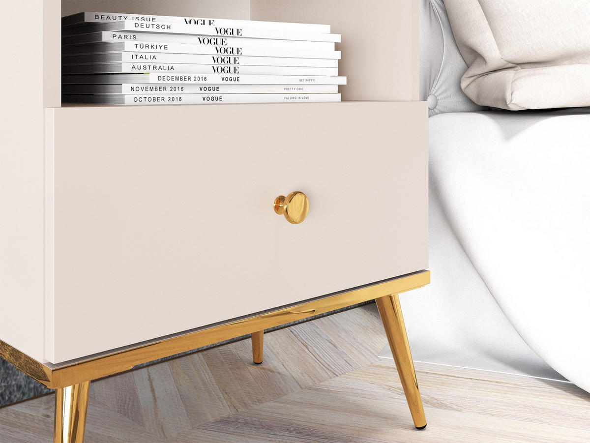 NACHTTISCH Selgin Greige 50 cm - Taupe/Goldfarben, Holzwerkstoff/Metall (50/60/33.4cm) - Selsey