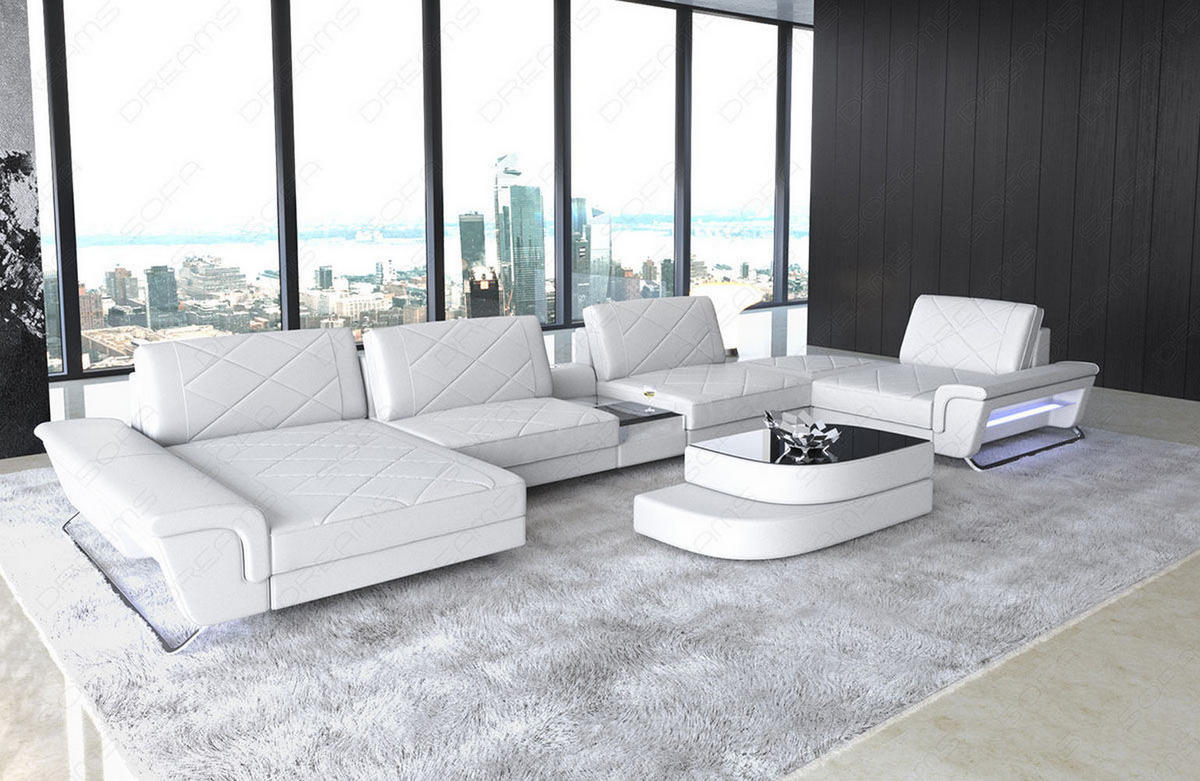 WOHNLANDSCHAFT Bari U - Weiß, Leder (456/89/243cm) - Sofa Dreams