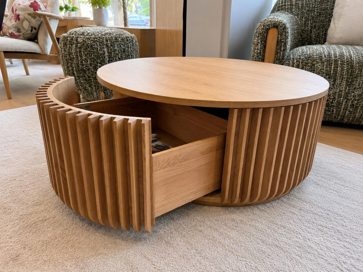 COUCHTISCH Franz, Natur Massiveiche, Ø90 cm - Beige, Holz (90/90/40cm) - WOODEK