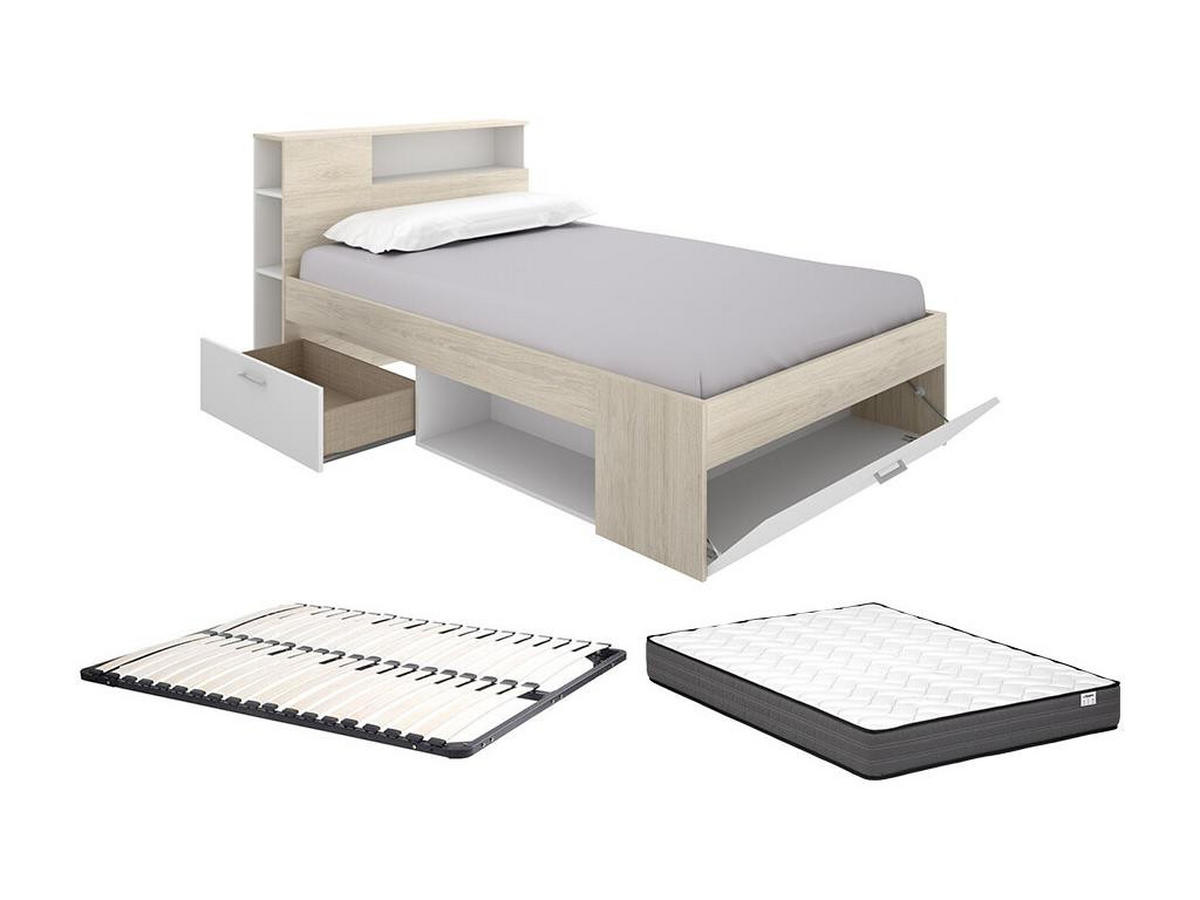 BETTRAHMEN - 1 -Sitzer - Holzspan - naturfarben hell, weiß - LEANDRE - Naturfarben, Holz (129.5/218.5cm) - Vente-Unique