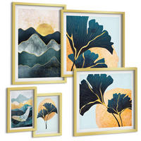BILDER SET 5er Set - 50x50 cm & 20x30 cm & 40x60 cm Goldrahmen - Fruchtige Muster italienischer Wein - Goldfarben, Kunststoff (40/60cm) - TULUP