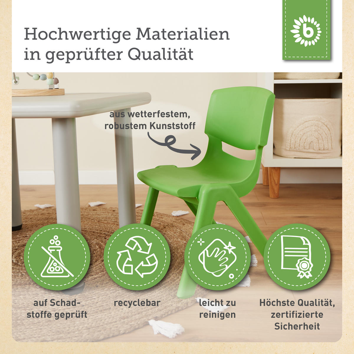 KINDERSTUHL bis 80 kg belastbar - Grün, Kunststoff (34/51.5/36cm) - Bieco Spielwaren