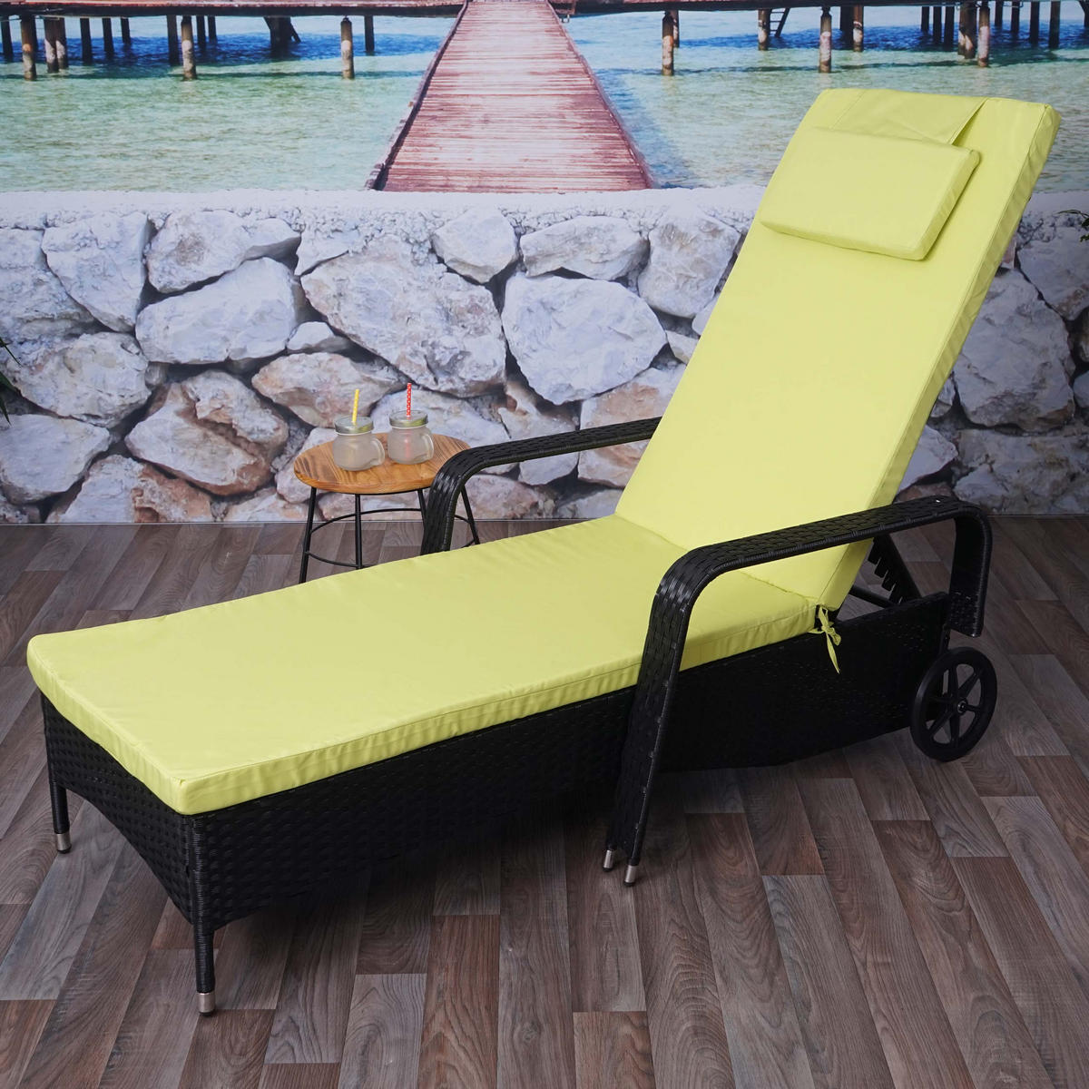 POLY-RATTAN SONNENLIEGE Anthrazit, Hellgrün - Anthrazit/Hellgrün, Kunststoff (71/108/197cm) - MCW
