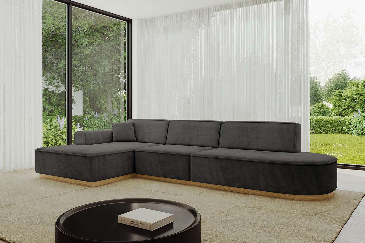 ECKSOFA Ottomane Links IREA-L2-v2 - 327x165x80 cm Ecru - Anthrazit, Holzwerkstoff/Textil (327/165cm) - ALTDECOR