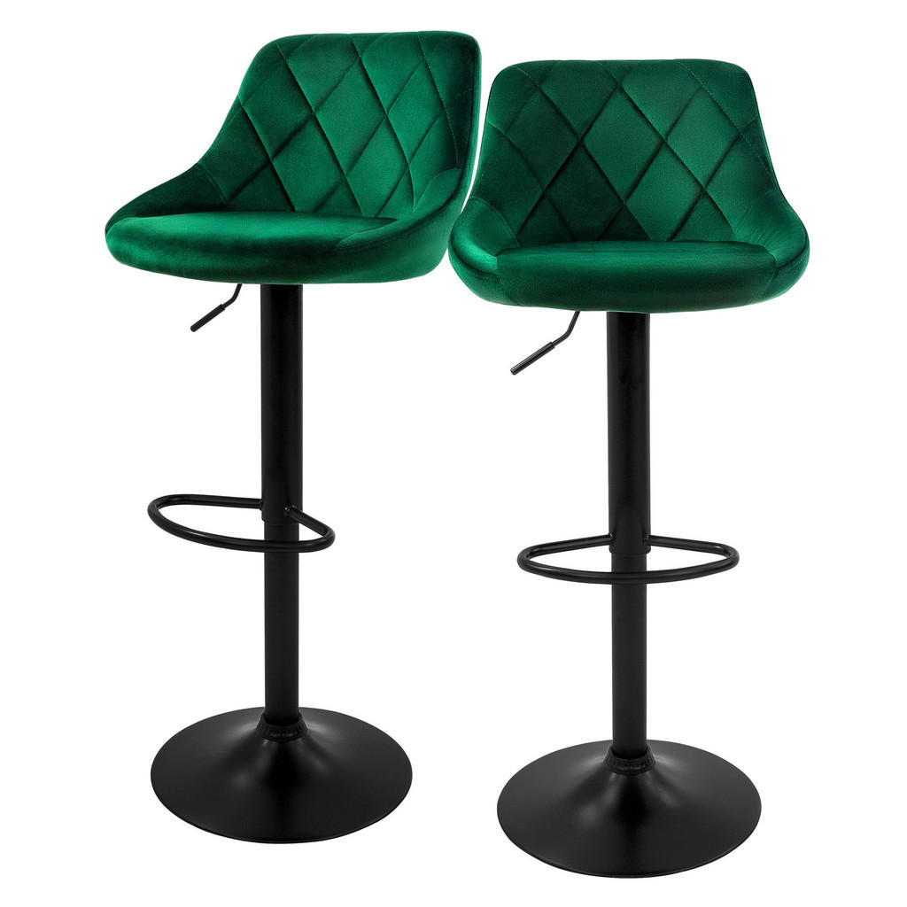 ML-DESIGN SADA 2 barových stoliček ze sametu, zelené, výškově nastavitelné/otočné